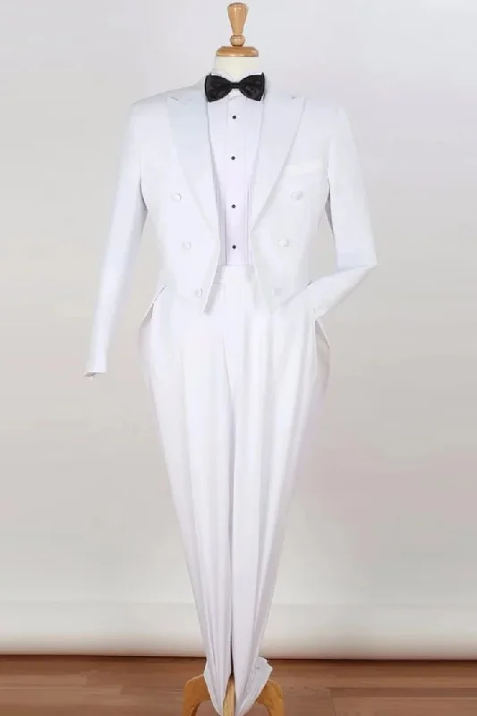 All White Mens Tuxedo -  Wedding Suit - Mens Classic Fit Long Tail Tuxedo In White