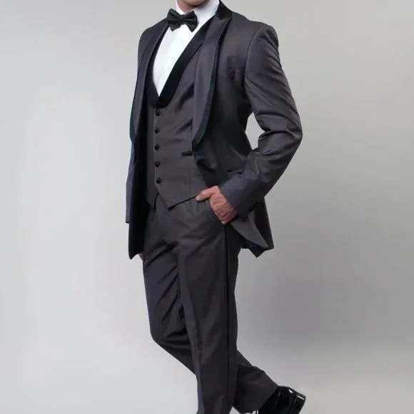 Bryan Michaels Slim Fit 3-PC Tuxedo, Grey w/ Black Pants