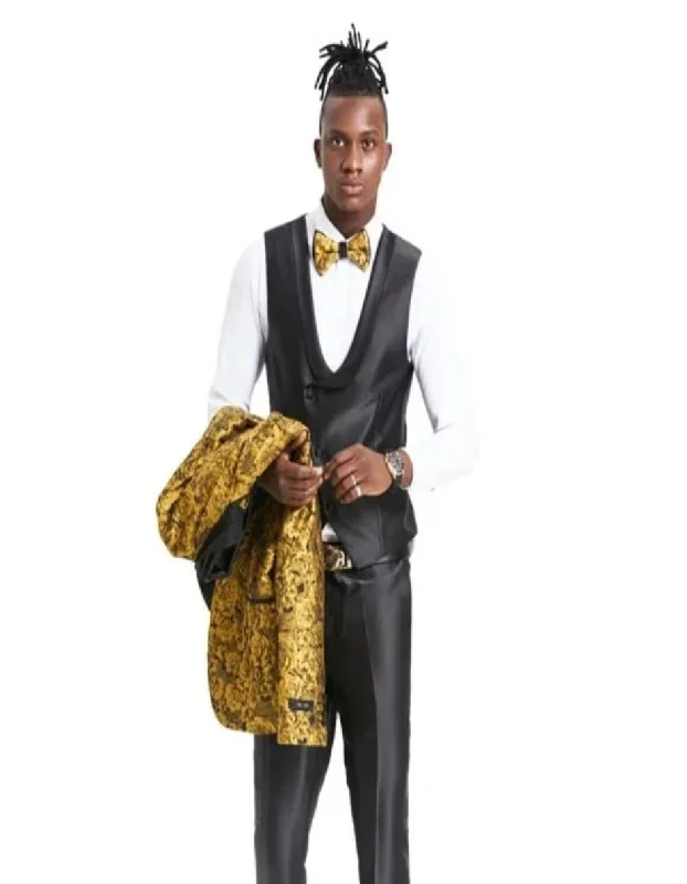 Gold Rose 3pc Tuxedo w/ Double Breasted Vest by Tazio