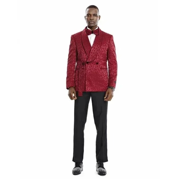 Knot Side Textured Paisley 2pc Tuxedo, Burgundy