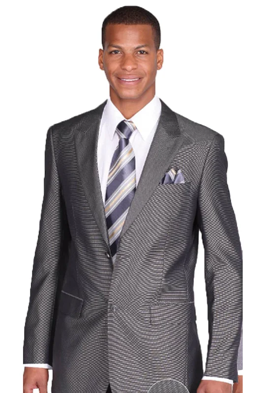 Mens 2 Button Slim Fit Peak Lapel Shiny Sharkskin Suit in Black and White