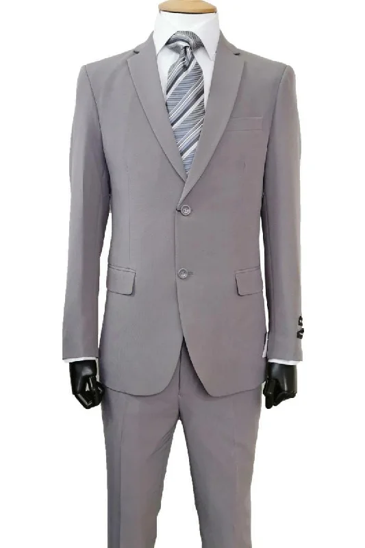 Mens 2 Button Slim Fit Poplin Basic Suit in Grey