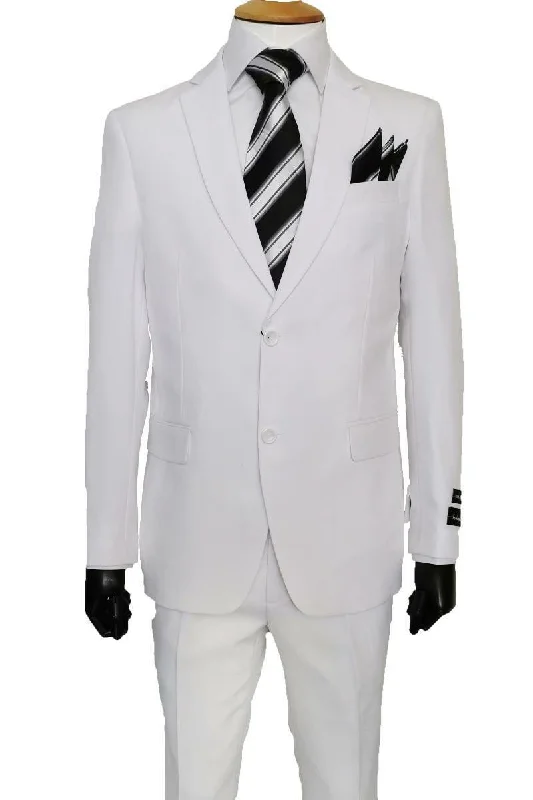 Mens 2 Button Slim Fit Poplin Basic Suit in White