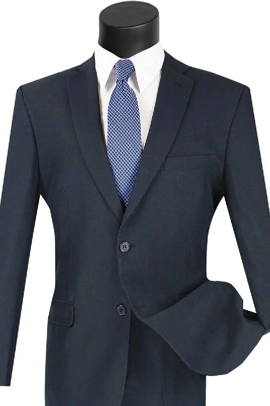 Mens 2 Button Slim Fit Poplin Suit in Navy Blue