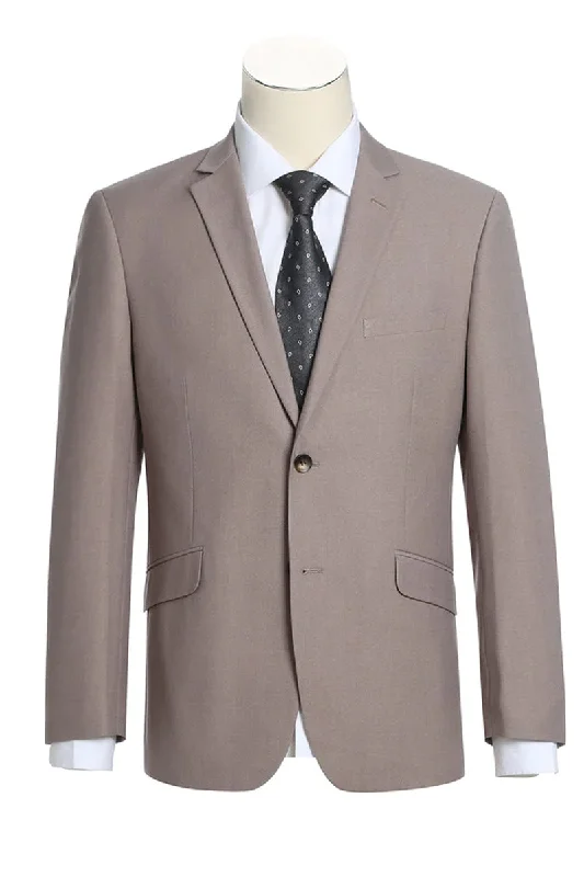 Mens Basic Two Button Slim Fit Suit in Dark Tan