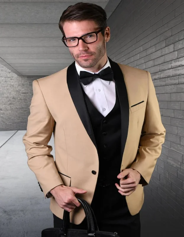 Mens Eggplant Tuxedo - Men's Vested Classic Dinner Jacket Wedding Champagne Tan Tuxedo