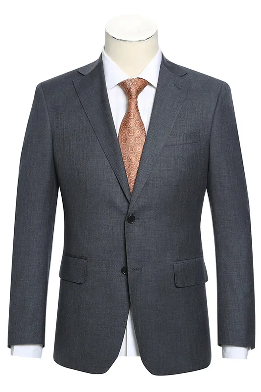 Mens Designer Slim Fit Two Button Suit in Charcoal Grey