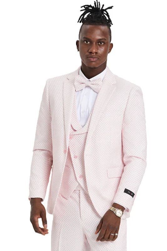 Men's One Button Double Brested Vest Notch Lapel Prom & Wedding Suit in Pink Polka Dot