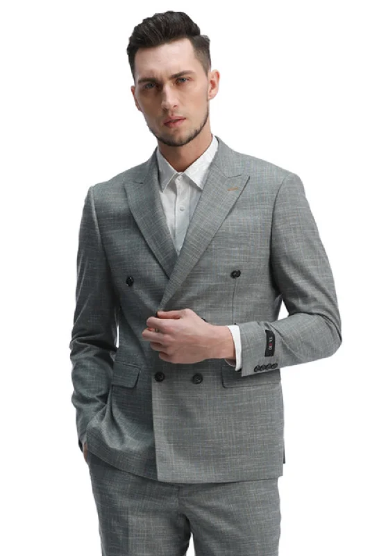 Men's Slim Fit Double Breasted Summer Sharkskin Suit in Mint Green