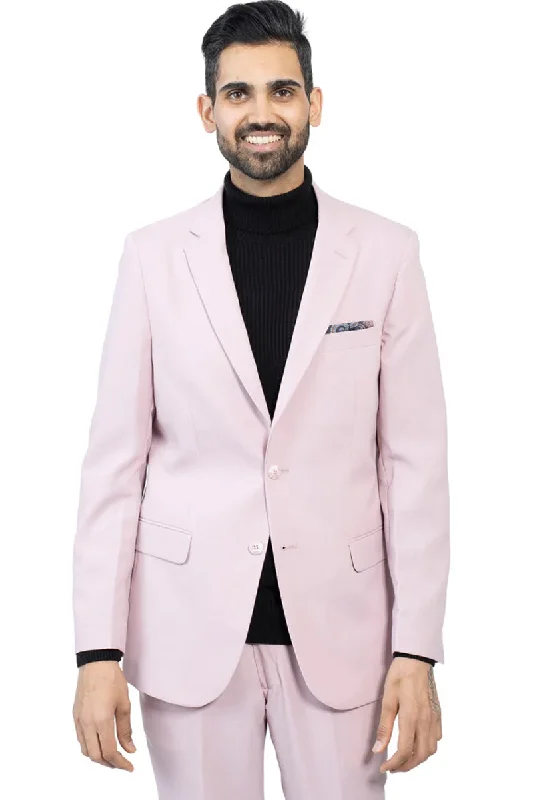 Mens Slim Fit Light Weight Poplin Polyester Suit in Mauve Pink