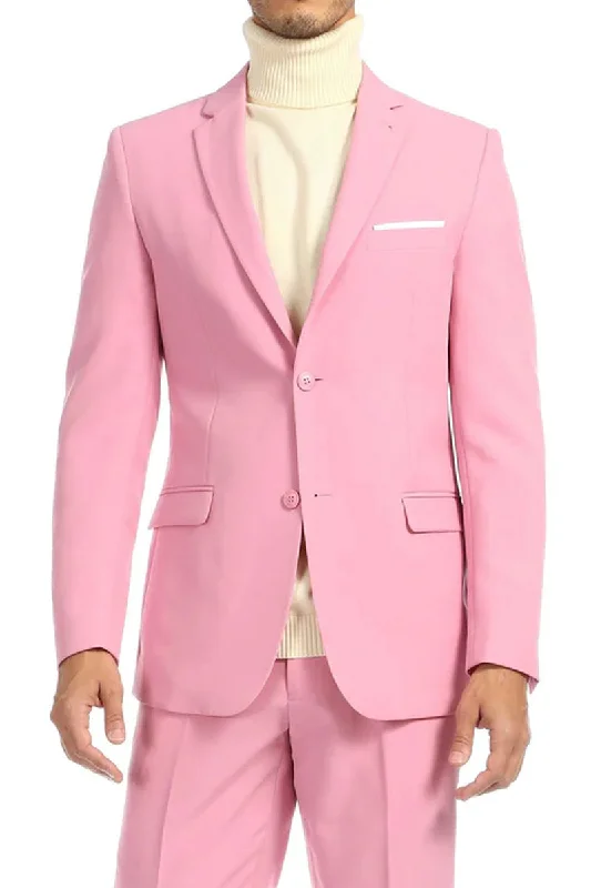 Mens Slim Fit Light Weight Poplin Polyester Suit in Pink