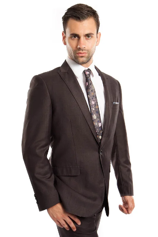 Men's Slim Fit One Button Peak Lapel Suit in Dark Grey