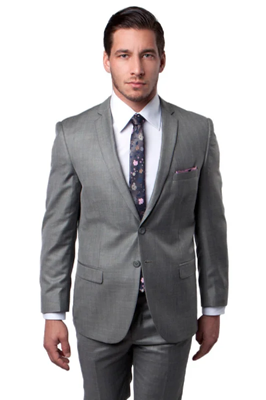 Men's Slim Fit Textured Shiny Sharkskin Suit in Earth Tan