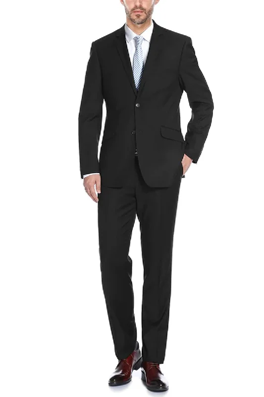 Mens Two Button Slim Fit Hack Pocket Suit in Black