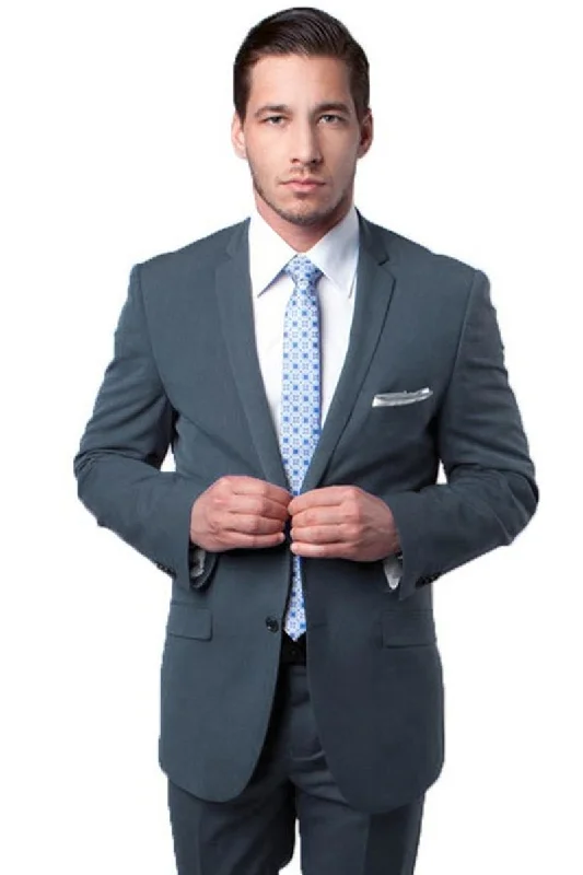 Men's Two Button Slim Fit Travel Suit in Grey