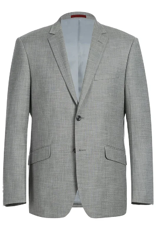 Mens Two Button Slim Fit Two Piece Hack Pocket Suit in Light Grey Weave