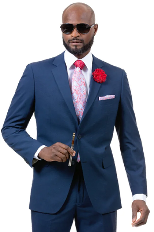 Mens Two Button Slim Fit Weave Patter Suit in Cobalt Blue