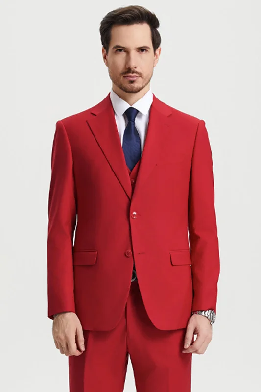 Men's Two Button Vested Stacy Adams Basic Designer Suit in Red