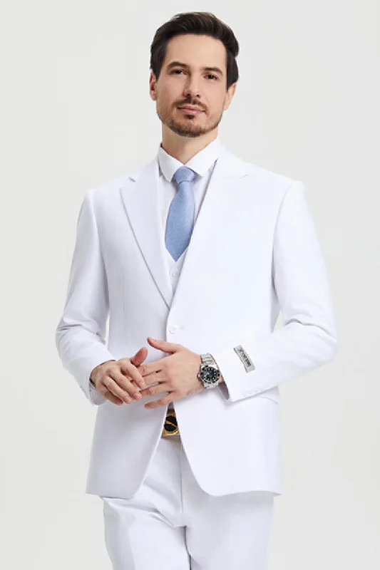 Men's Two Button Vested Stacy Adams Basic Designer Suit in White