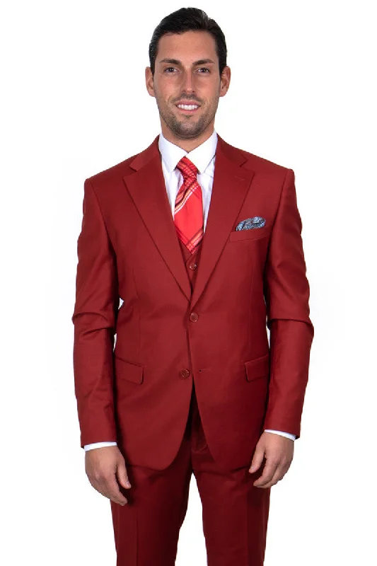 Men's Two Button Vested Stacy Adams Basic Suit in Brick