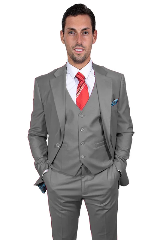 Men's Two Button Vested Stacy Adams Basic Suit in Grey