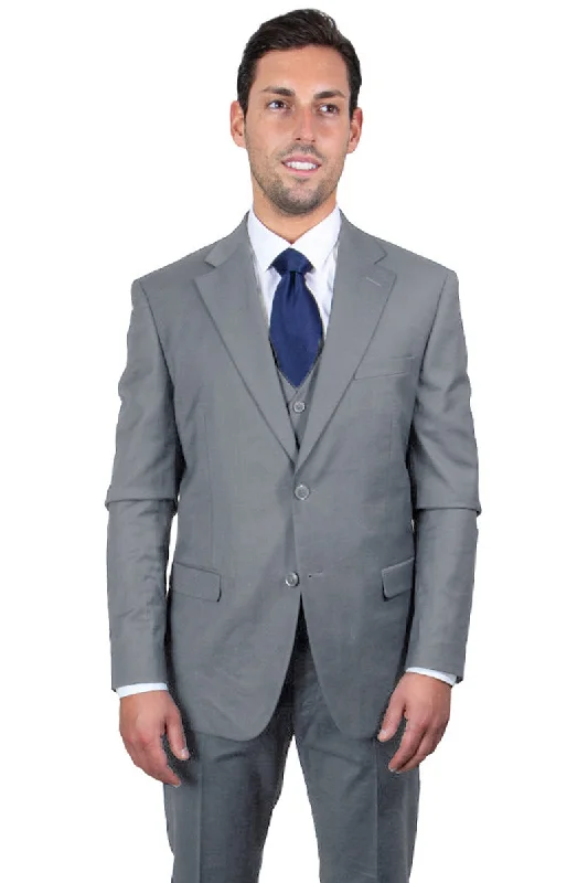 Men's Two Button Vested Stacy Adams Basic Suit in Medium Grey