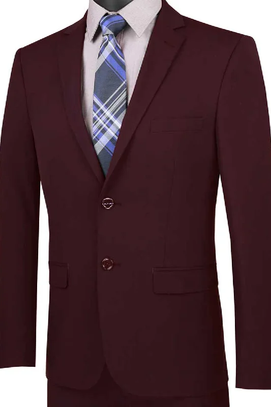 Mens Ultra Slim Fit Stretch Suit in Burgundy