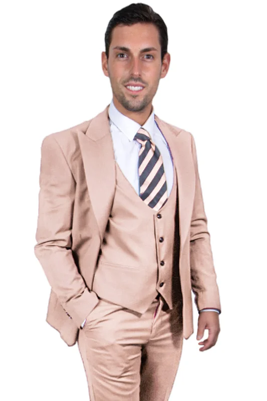 Men's Vested One Button Peak Lapel Stacy Adams Suit in Blush Pink