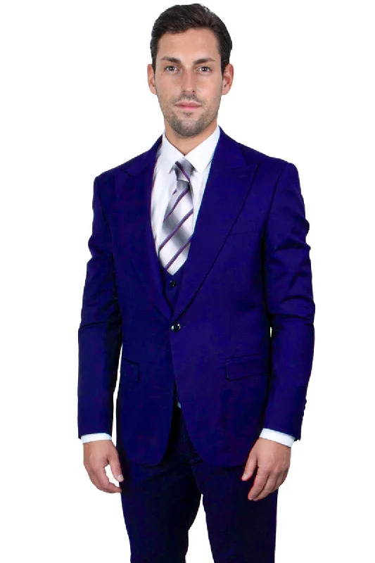 Men's Vested One Button Peak Lapel Stacy Adams Suit in Indigo Blue