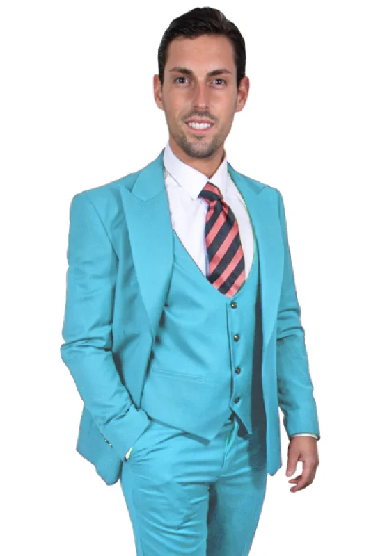 Men's Vested One Button Peak Lapel Stacy Adams Suit in Sky Blue