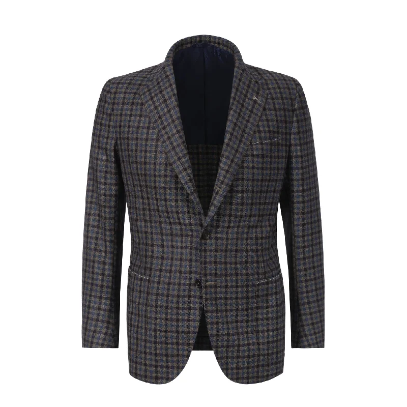 Single-Breasted Club-Check Wool Jacket in Blue. Exclusively Made for Sartale