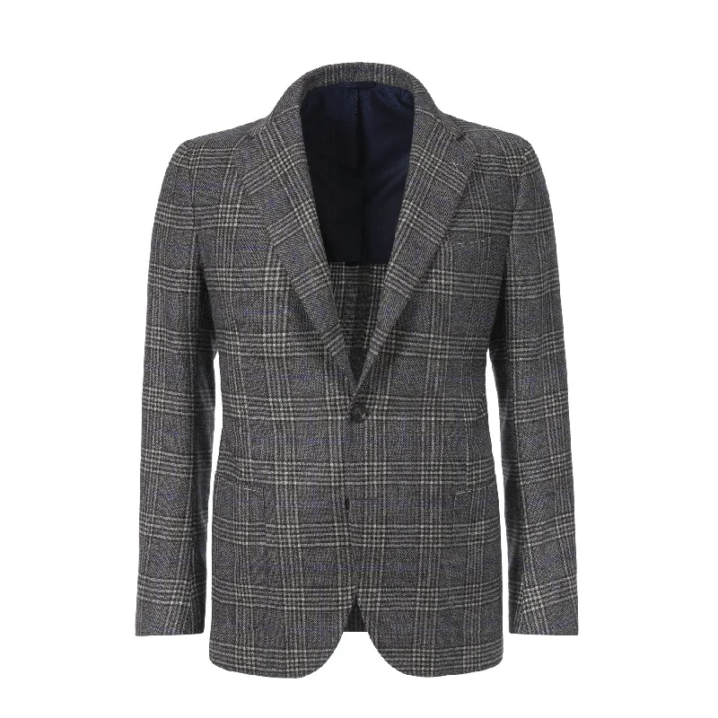 Single-Breasted Glencheck Virgin Wool Jacket in Grey. Exclusively Made for Sartale