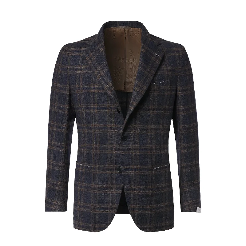 Single-Breasted Plaid-Check Virgin Wool Jacket in Blue. Exclusively Made for Sartale