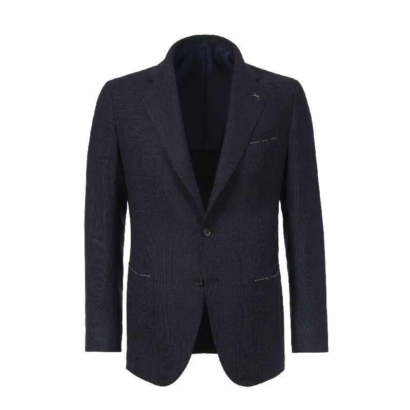 Single-Breasted Prince of Wales Wool Jacket in Dark Blue. Exclusively Made for Sartale