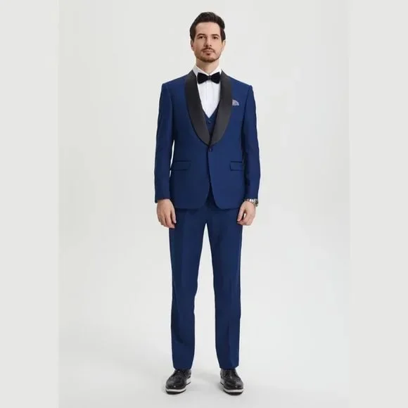 Stacy Adams 3pc Tuxedo Shawl Lapel, Blue Indigo