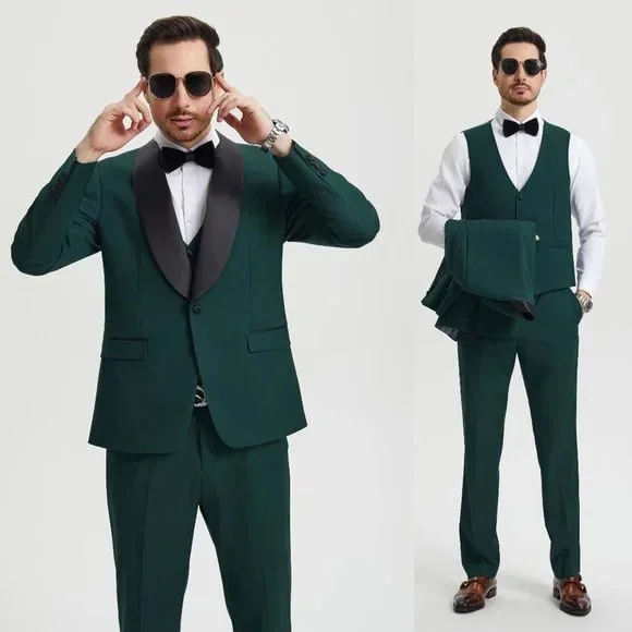 Stacy Adams 3pc Tuxedo Shawl Lapel, Hunter Green