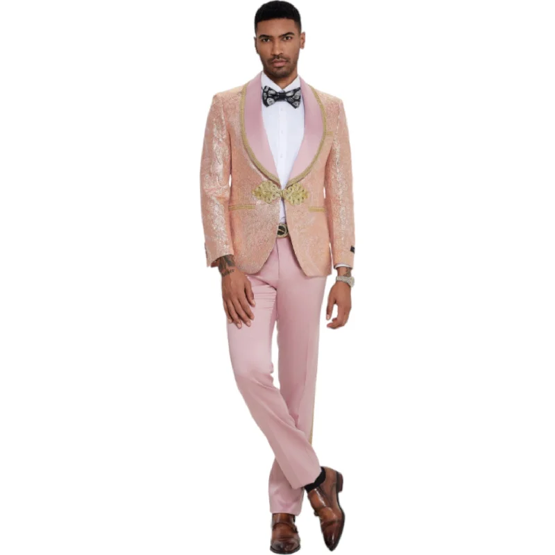 TAZZIO: Textured 3pc Skinny Fit Suit M413SK-02