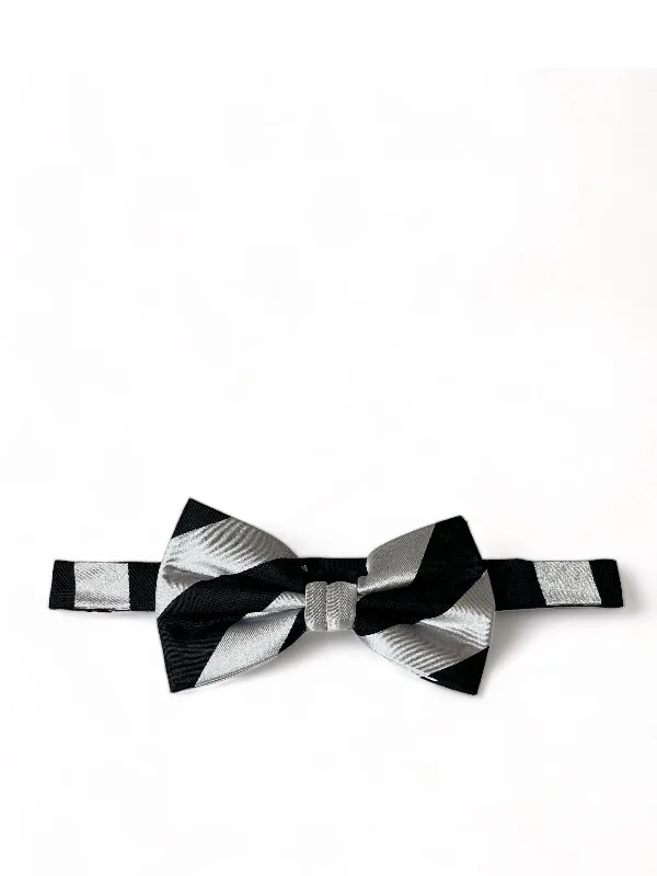 Black and Silver Striped Silk Bow Tie