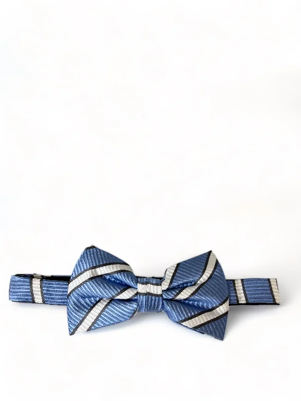 Blue and White Striped Silk Bow Tie and Pocket Square