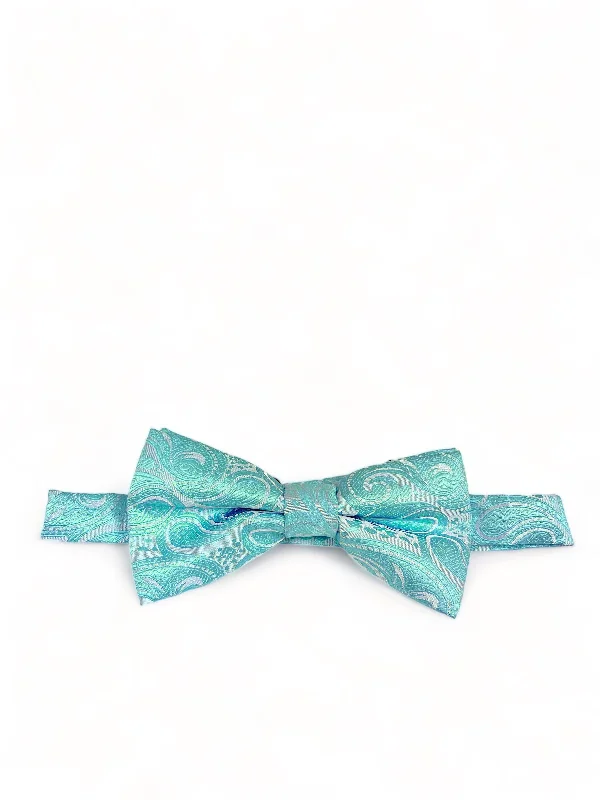 Classic Formal Aqua Blue Paisley Bow Tie