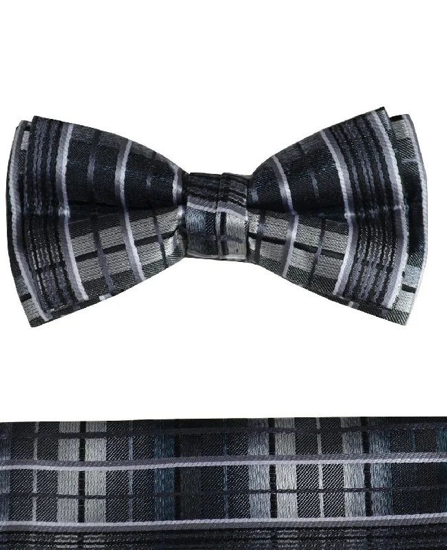 Black and White Boys Bow Tie and Pocket Square Set, Pre-tied