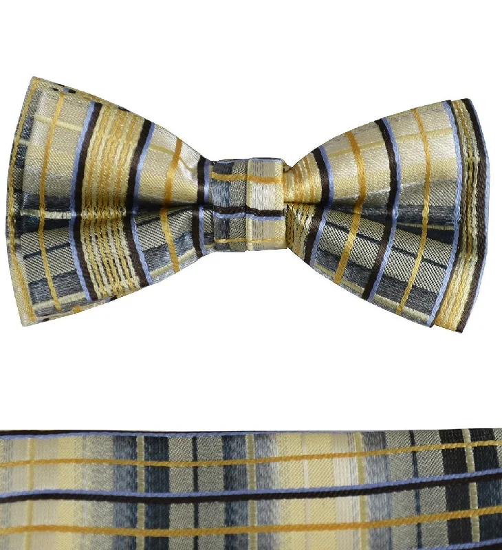 Yellow Boys Bow Tie and Pocket Square Set, Pre-tied