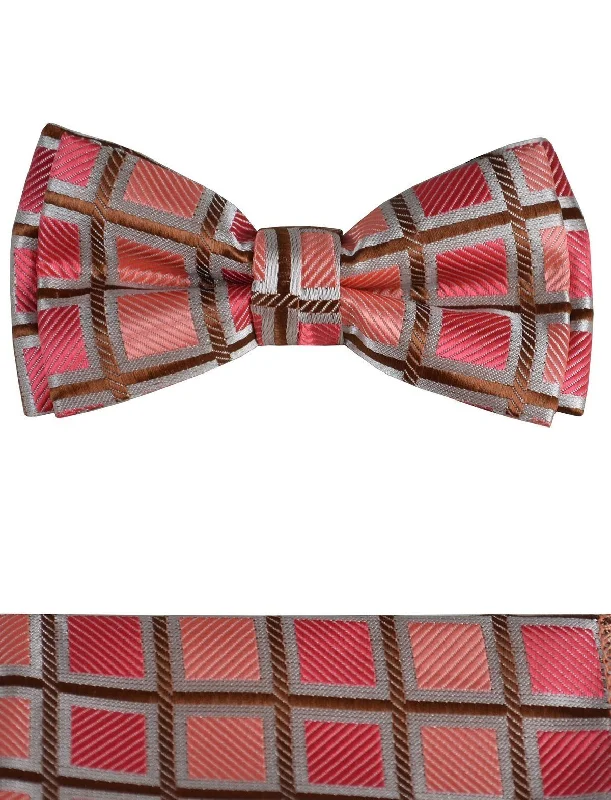 Red and Brown Boys Bow Tie and Pocket Square Set, Pre-tied