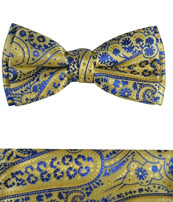 Yellow and Blue Boys Bow Tie and Pocket Square Set, Pre-tied