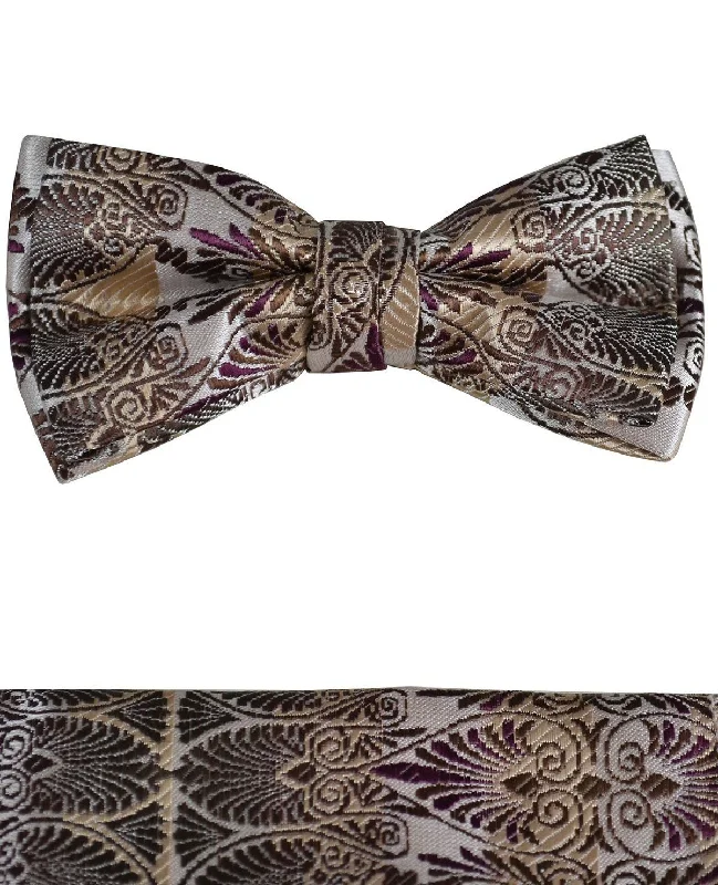 Brown Paisley Boys Bow Tie and Pocket Square Set, Pre-tied