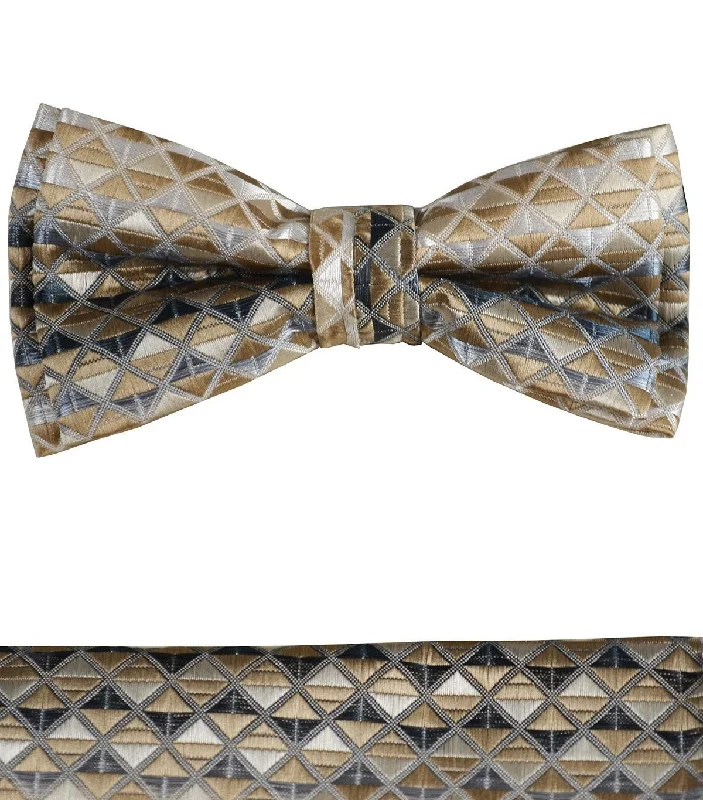 Gold Brown Boys Bow Tie and Pocket Square Set, Pre-tied