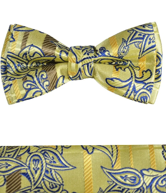 Yellow and Blue Boys Bow Tie and Pocket Square Set, Pre-tied