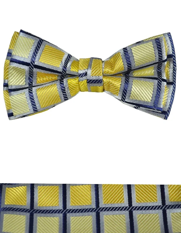 Yellow Boys Bow Tie and Pocket Square Set, Pre-tied