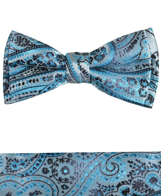 Aqua Blue Boys Bow Tie and Pocket Square Set, Pre-tied