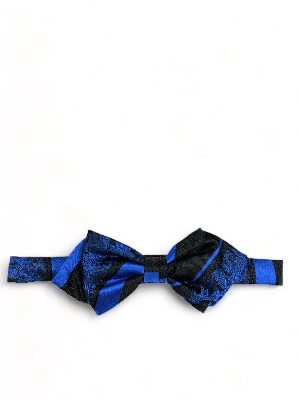 Blue and Black Silk Bow Tie and Pocket Square